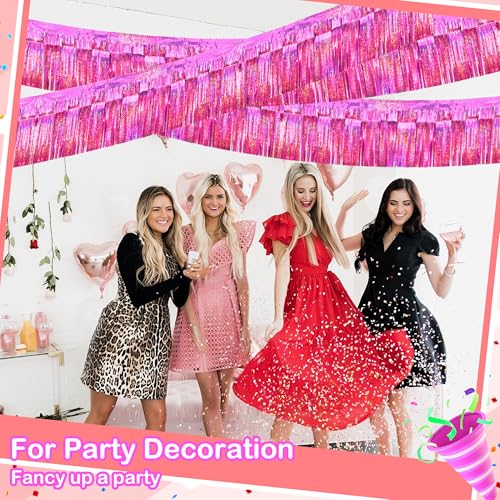 4-Pack Glitter Pink Foil Fringe Garland for Parade Floats & Party Decor