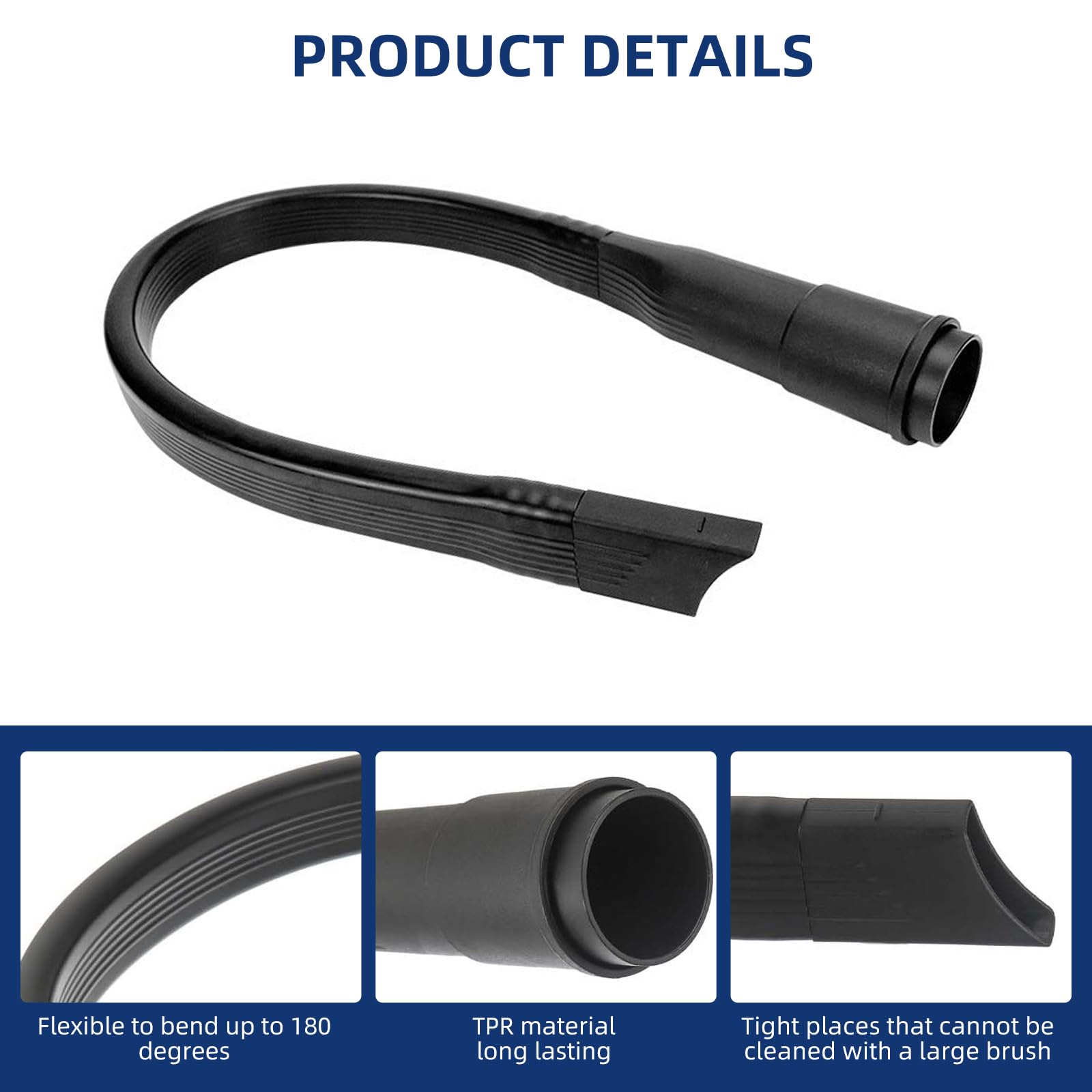 25" Flexible Vacuum Crevice Attachment Tool for Vacuum Hoses All 1-1/4" or 1-3/8" (32mm - 35mm) Flat Slot Nozzle Interface
