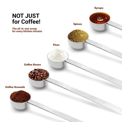 LimeFlex 2PCS Coffee Scoop Set,1 Tbsp (15ml) & 2 Tbsp (30ml) Coffee Measuring Spoons,for measuring ground coffee, protein powder, tea,Silver long-handled measuring spoon,for deep jars,coffee bags.