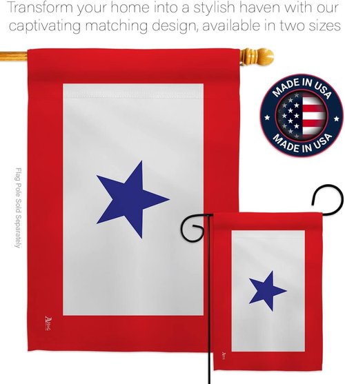 Blue Star Flag - Military Family Deployment Banner with Pole Set | Outdoor Yard Decor & Memorial Gift