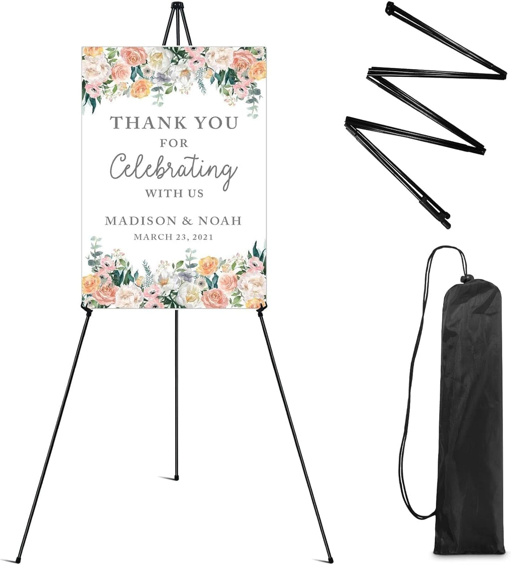 RRFTOK Easel Stand - 63'' Lightweight Portable Ground Easel for Wedding Signs & Posters | Metal Tripod with Carry Bag