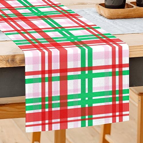 FJPT Christmas Table Runner Red Green Buffalo Check Plaid 13 x 72 Inch Holiday Decor