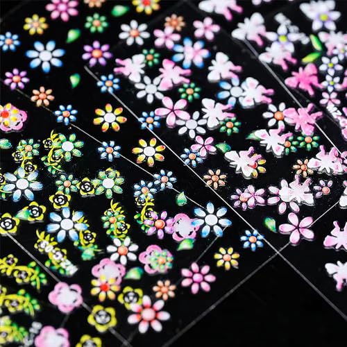 CHANGAR 30 Sheets 3D Floral Nail Art Stickers Colorful Flower Decals DIY