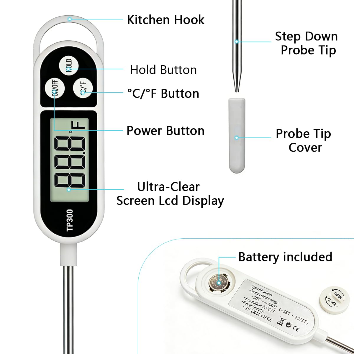 Skiennix Digital Instant Read Candy Thermometer - Perfect for Meat, Cooking, BBQ & Frying | 9.4in