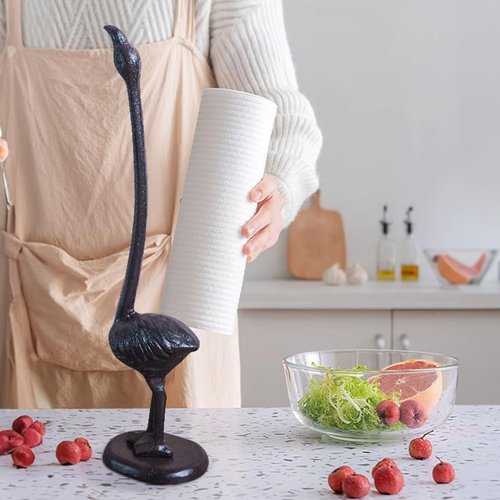 Ciieeo Retro Flamingo Paper Towel Holder Stand Animal Shape Kitchen Roll Organizer Non-Slip Base Countertop Towel Rack for Bathroom Dining Table