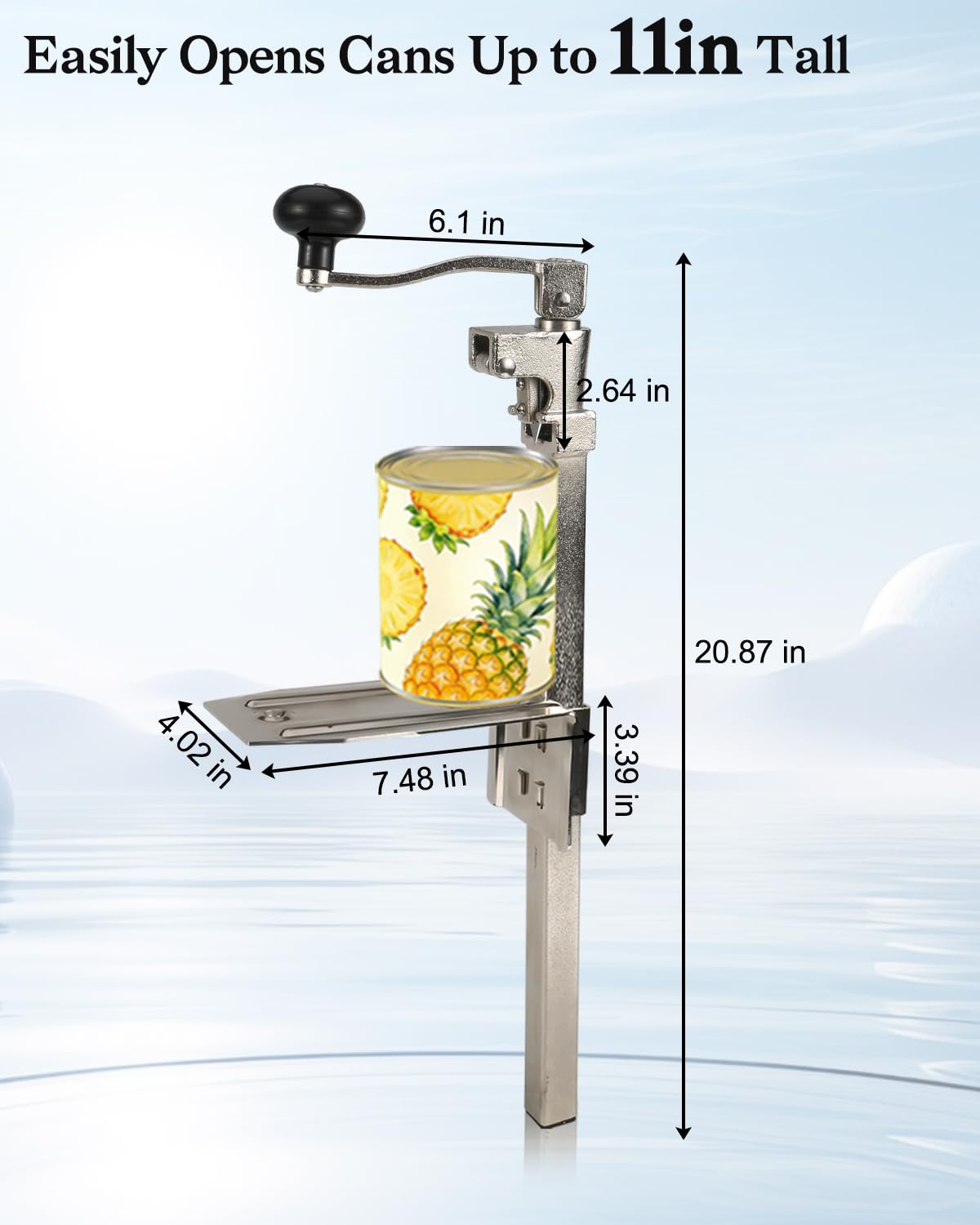 Commercial Can Opener Heavy Duty, Replace 11100#1 Can Opener, Opens Cans Up to 11in Tall (Including #10 Cans), with High Manganese Steel Bearing, Plated Steel Base & Stainless Steel Blade