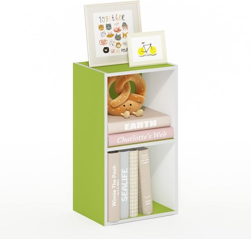 Furinno PASIR 2-Tier Modern Bookshelf - Easy Assembly Open Shelves Bookcase | Green/White Finish