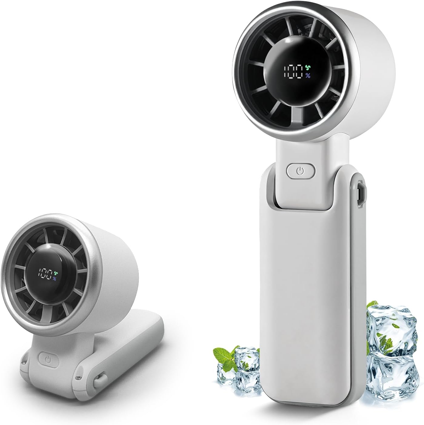 Skiennix Portable Handheld Turbo Fan - 180° Folding Design, 5 Speed USB Rechargeable Personal Fan | White