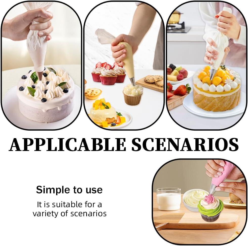Skiennix Beginner Cake Decorating Kit - 50 Pcs Disposable 12-Inch Piping Bags & 3 Cake Scrapers | Anti-Burst Icing Bags for Frosting, Cookies & Cupcakes