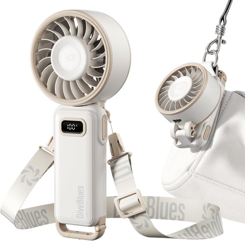 Diveblues Portable Turbo Fan - 100 Speed Handheld Fan with Strong Airflow | Foldable 4-in-1 Design for Neck, Desk & Travel, USB-C Rechargeable