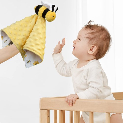 BORITAR Baby Security Blanket - Soft Unisex Lovey for Newborns | Snuggle Toy Bee Stuffed Animal, 14 Inch Yellow