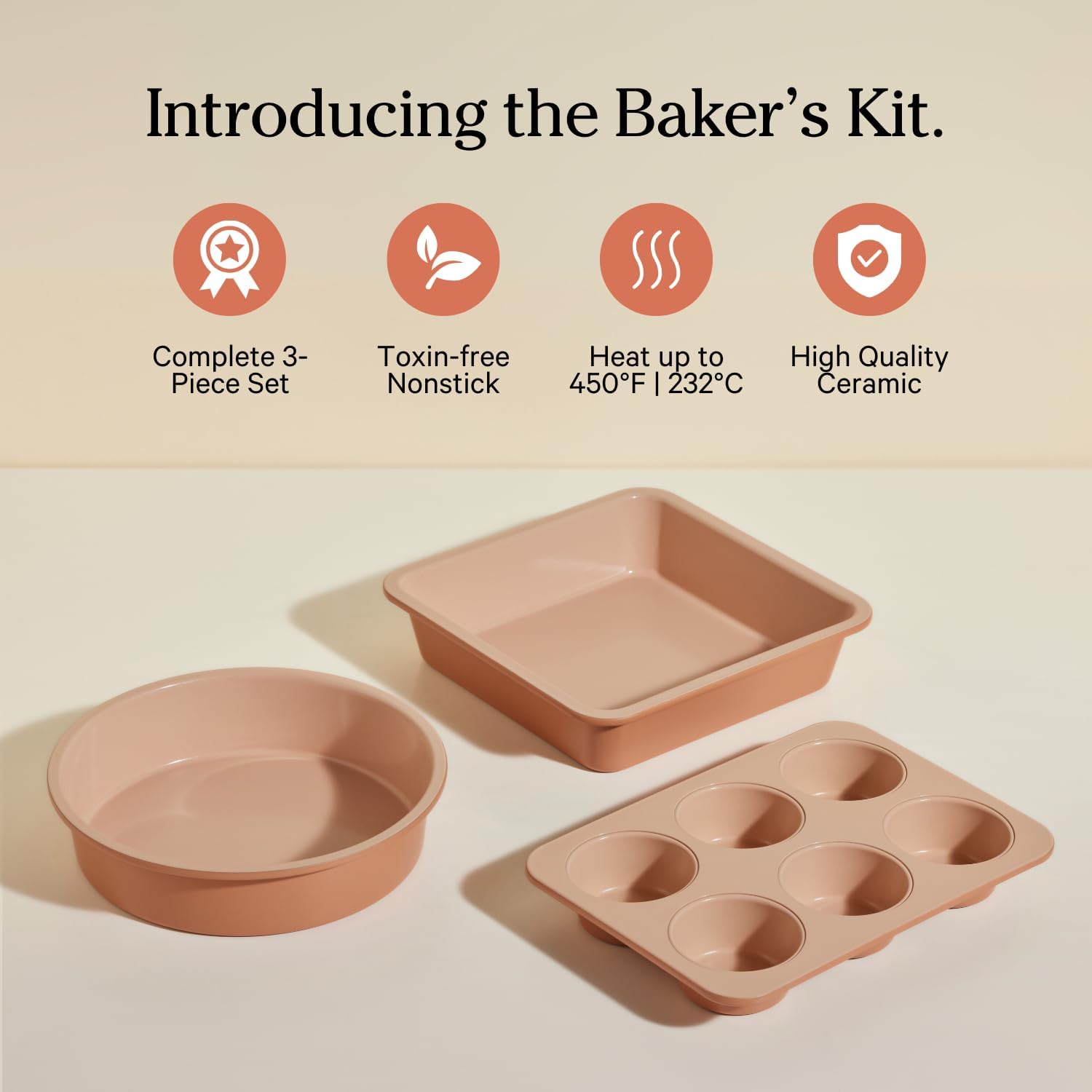 Our Place Wonder Oven Baker’s Kit | 3-Piece Toxin-Free Ceramic Nonstick Bakeware Set - Oven-Safe Up to 450°F (8” Round, 8” Square, 6-Cup Muffin Pan) - Spice