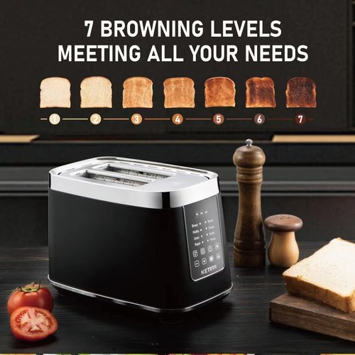 KETIAN Touchscreen 2-Slice Toaster - Automatic Electric Digital Design with 7 Browning Settings & 1400W Power