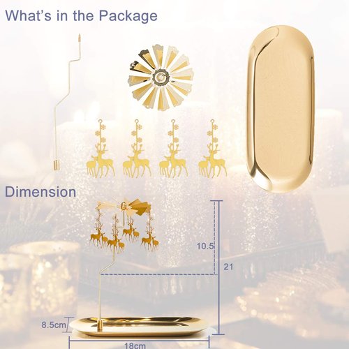 UCINNOVATE Christmas Spinning Candle Holder,Deer Rotating Candlestick Set for Candle Lover, Romantic Wedding, Christmas Party, Fireplace Decor, Home Table Decorations, Holiday Favor Gift(Golden)