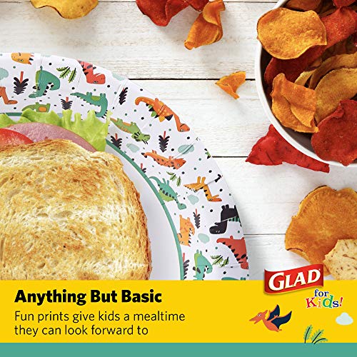 Glad for Kids Dinosaur Disposable Paper Plates, 8.5 Inch, 60 Count