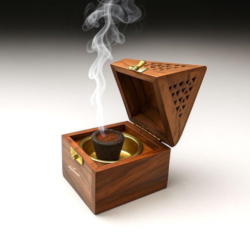 SIGNAMIO® Wooden sambrani Incense Dhoop Holder Stand Ash Catcher with Pyramid Shape for Pooja and Meditation (Pack of 1)