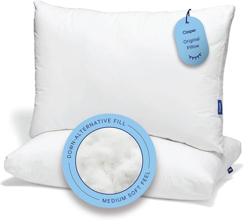Casper Sleep Original Pillow 2-Pack - Medium Soft Feel, Down-Alternative Fill | Standard Size, Neck Pain Relief