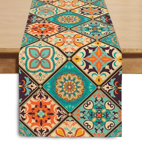 Boho Bohemian Table Runner - Vintage Seasonal Design, 13 x 36 Inches - Bohemian B