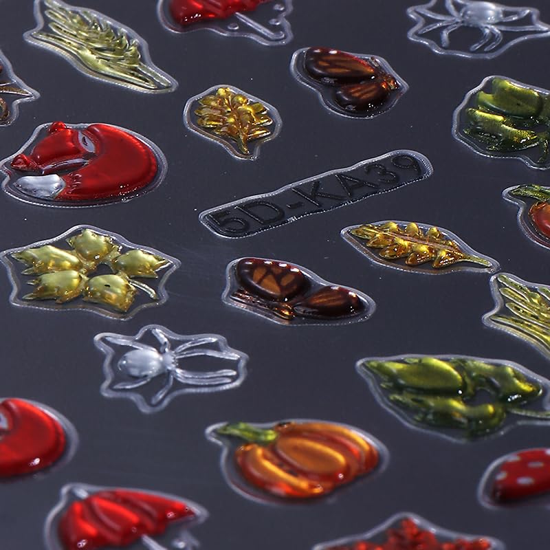 Fall Colorful 3D Self-Adhesive Nail Stickers Maple Leaves Pumpkin