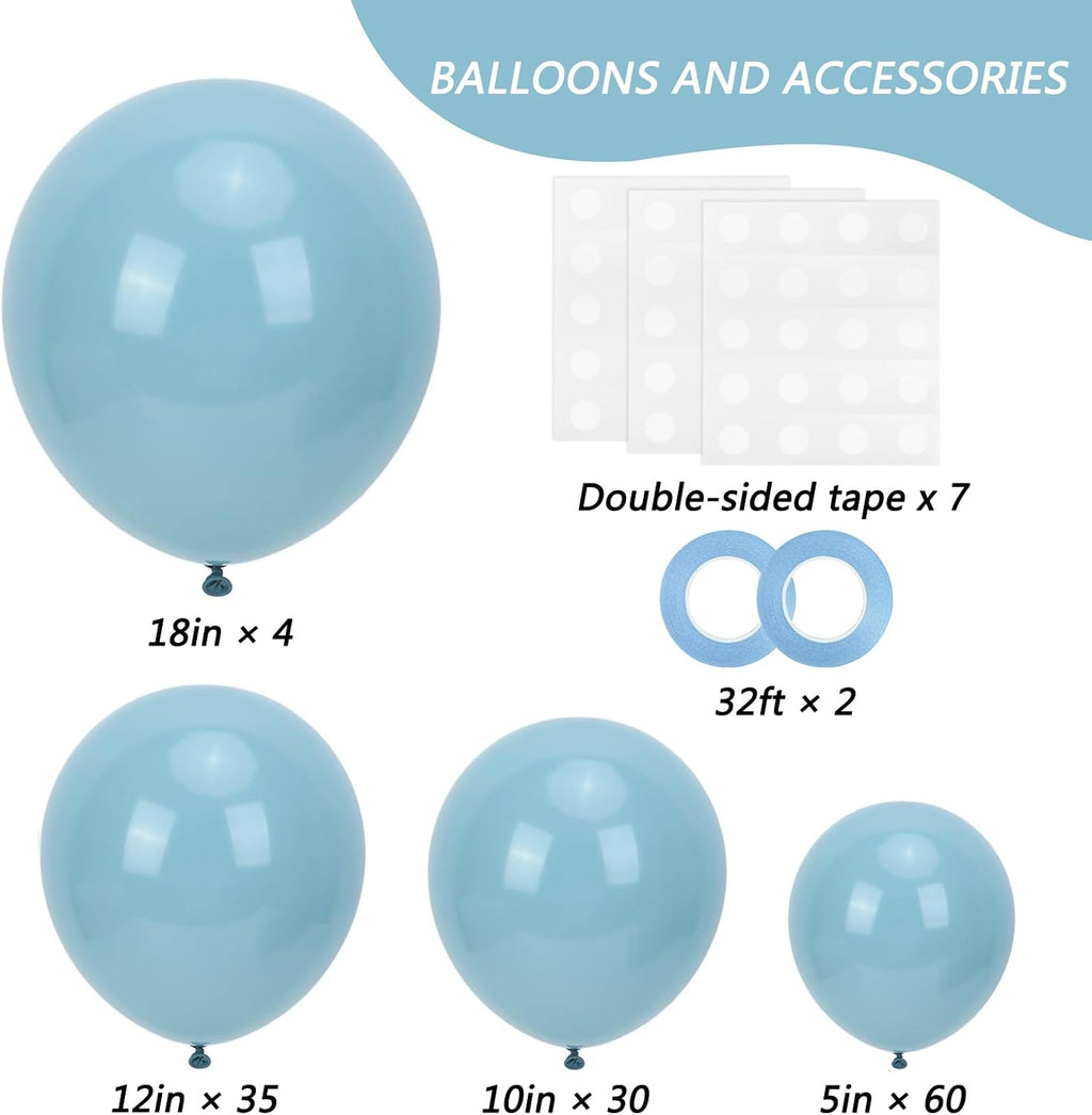 RUBFAC Dusty Blue Balloon Garland - 129 Pcs Latex Balloons in Various Sizes for Party Decor