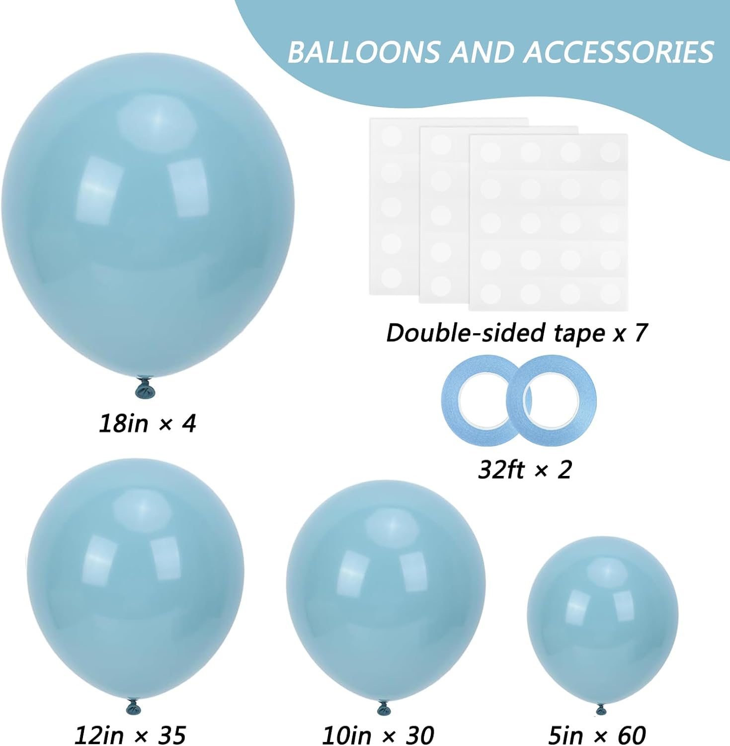 RUBFAC Dusty Blue Balloon Garland - 129 Pcs Latex Balloons in Various Sizes for Party Decor