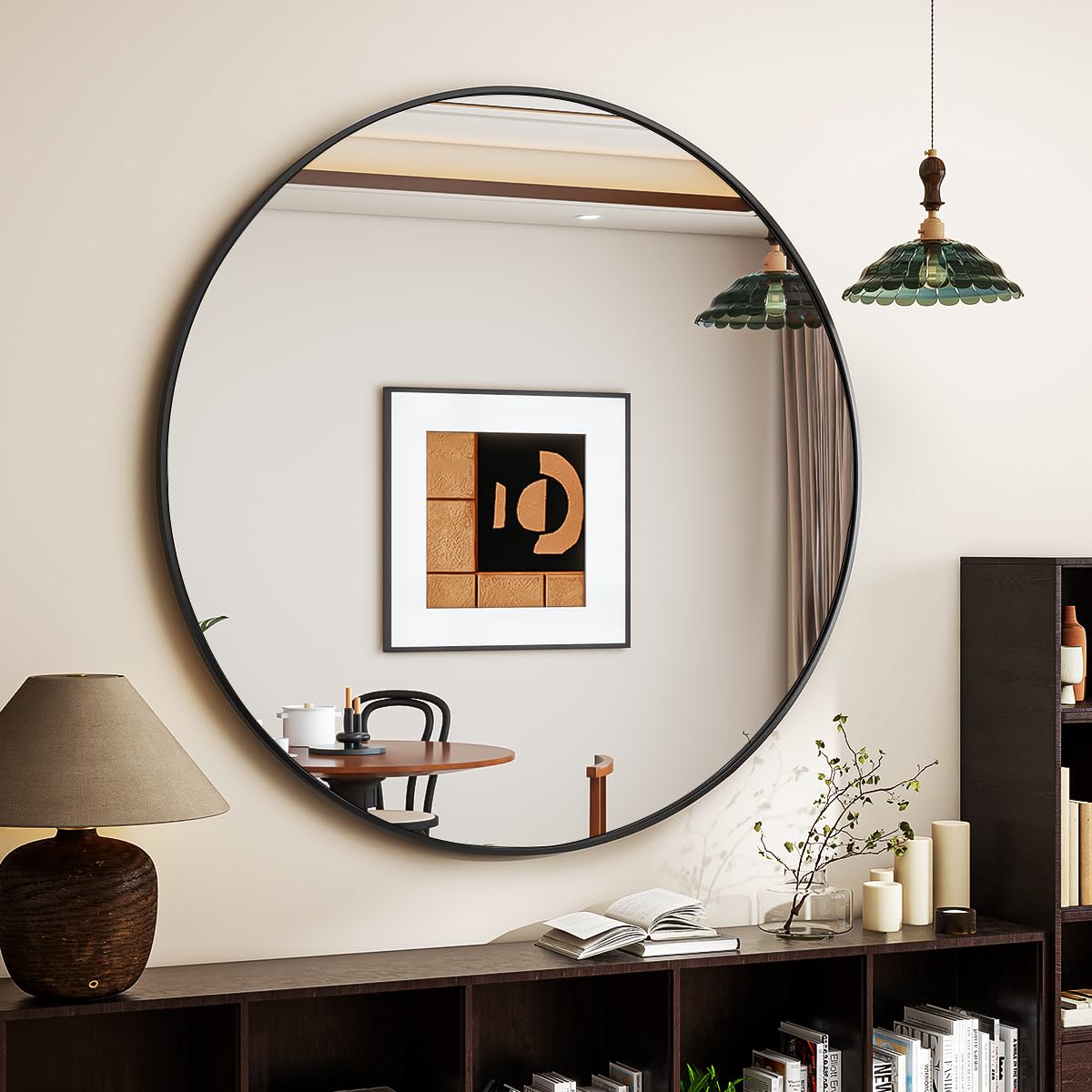 VETROVUE Black Round Mirror, 24 Inch Circle Bathroom Mirror with Metal Frame, Wall-Mounted for Entryway, Bathroom, Vanity, Living Room