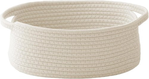 JMvicyroam Woven Basket - Small Rope Storage Bin with Handles | Versatile Organizer for Shelves & Closets - White