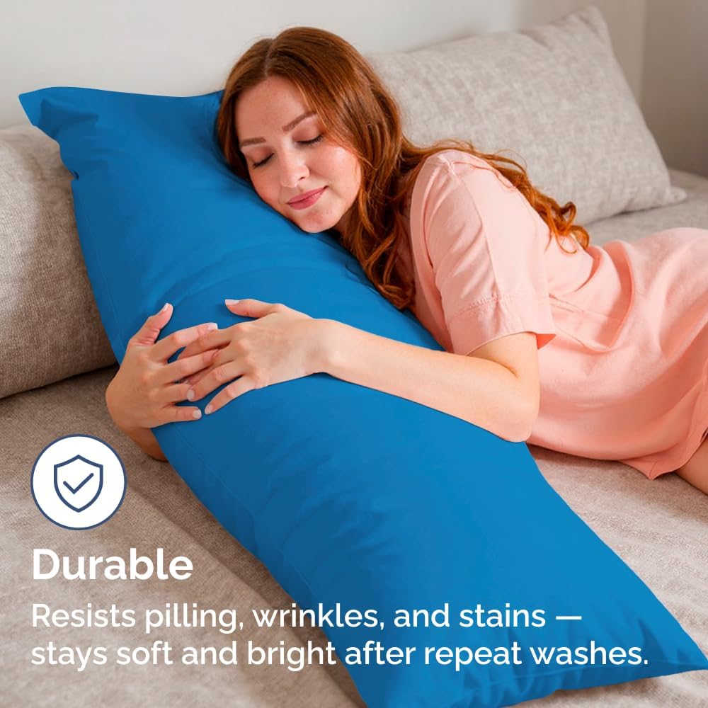 Skiennix Body Pillowcases Set of 4 | Soft & Breathable 20x54 Long Pillow Covers - Royal Blue, Fade-Free & Machine Washable