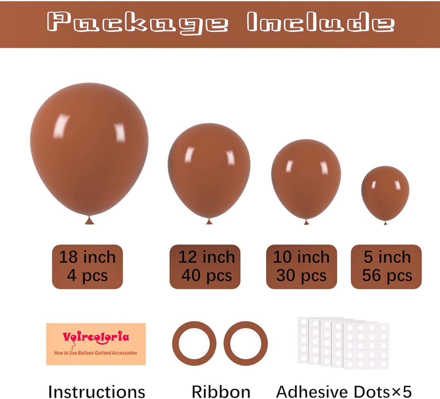 Voircoloria 130-Piece Coffee Brown Balloon Garland Kit - Tan Latex Balloons for Birthday, Baby Shower, Wedding & More