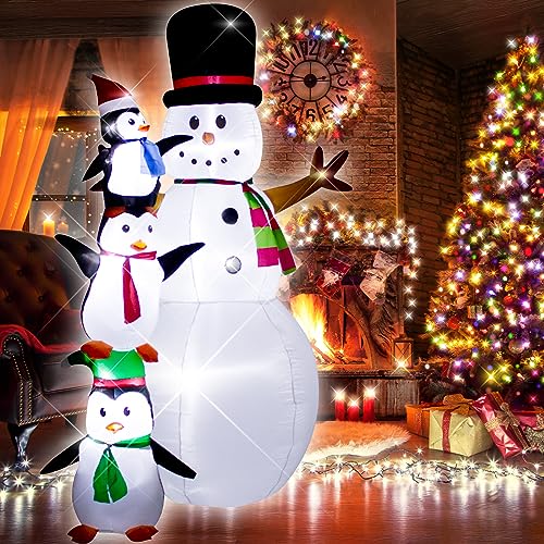 8 Foot Christmas Inflatable Snowman Penguin Decoration with LED Lights - White