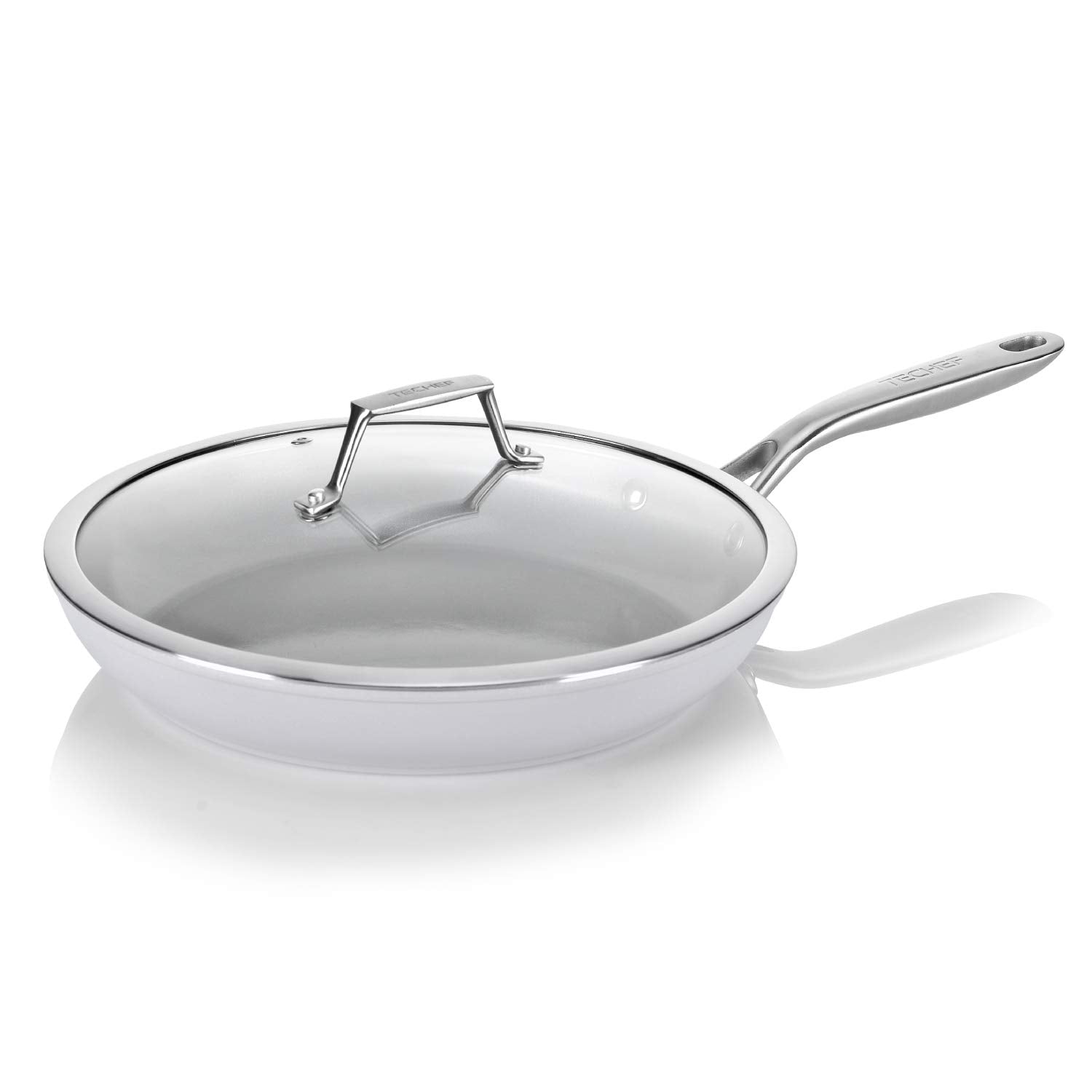 TECHEF - CeraTerra 12" Ceramic Nonstick Frying Pan Skillet with Glass Lid, (PTFE, PFAS, and PFOA Free), Dishwasher Oven Safe, Stainless Steel Handle, Induction-Ready, Made in Korea (12-in with Lid)