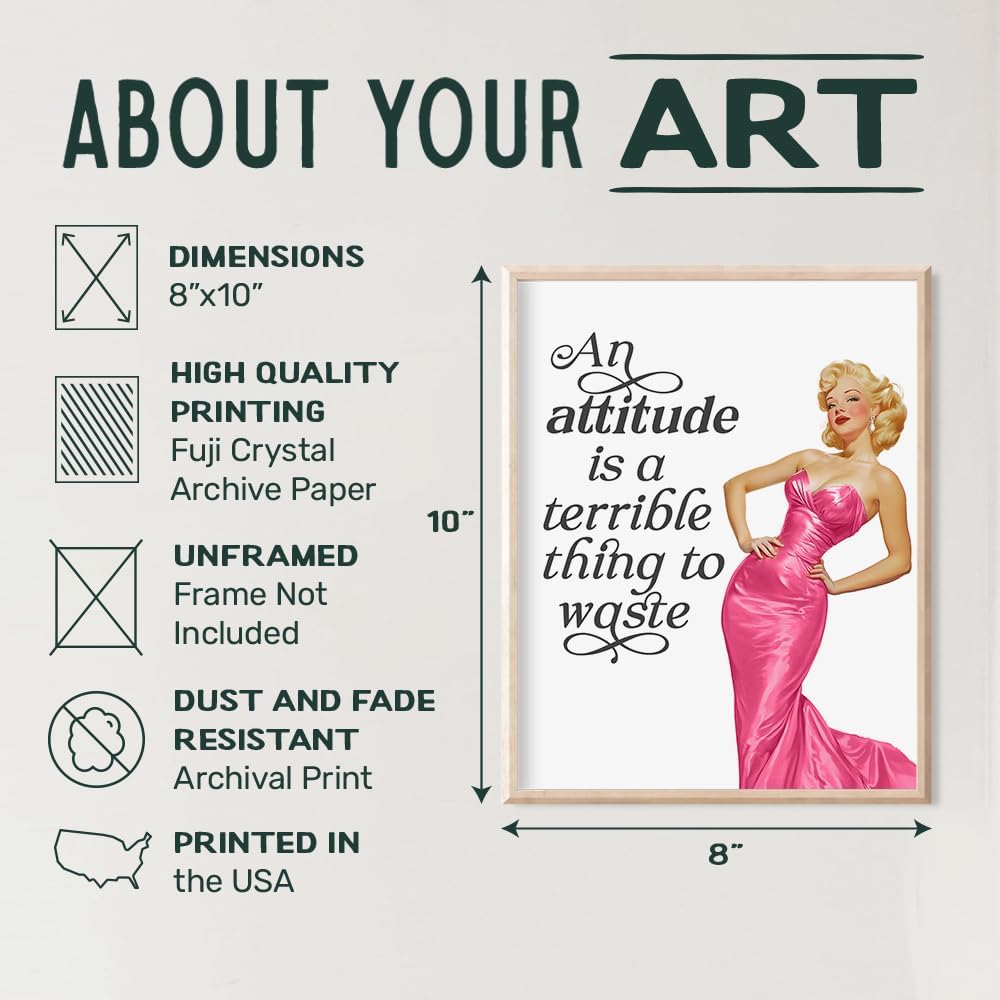 Skiennix Trendy Aesthetic Wall Decor - Pink Vintage Retro Art with Funny Quotes | Chic Home & Bedroom Decor