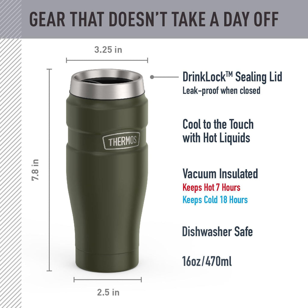 THERMOS Stainless King Vacuum-Insulated Tumbler - 16oz Army Green | Leak-Proof Coffee Cup for Hot & Cold Drinks