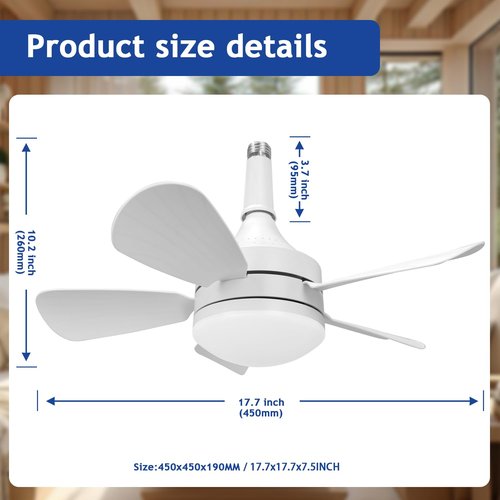 Jolimark 2000 Lumen Socket Ceiling Fan Light with Remote, E26 Socket, 3 Speed Noiseless Dimmable Fan, Adjustable CCT, 2/4H Timer, for Kitchen Bathroom Garage Bedroom, White