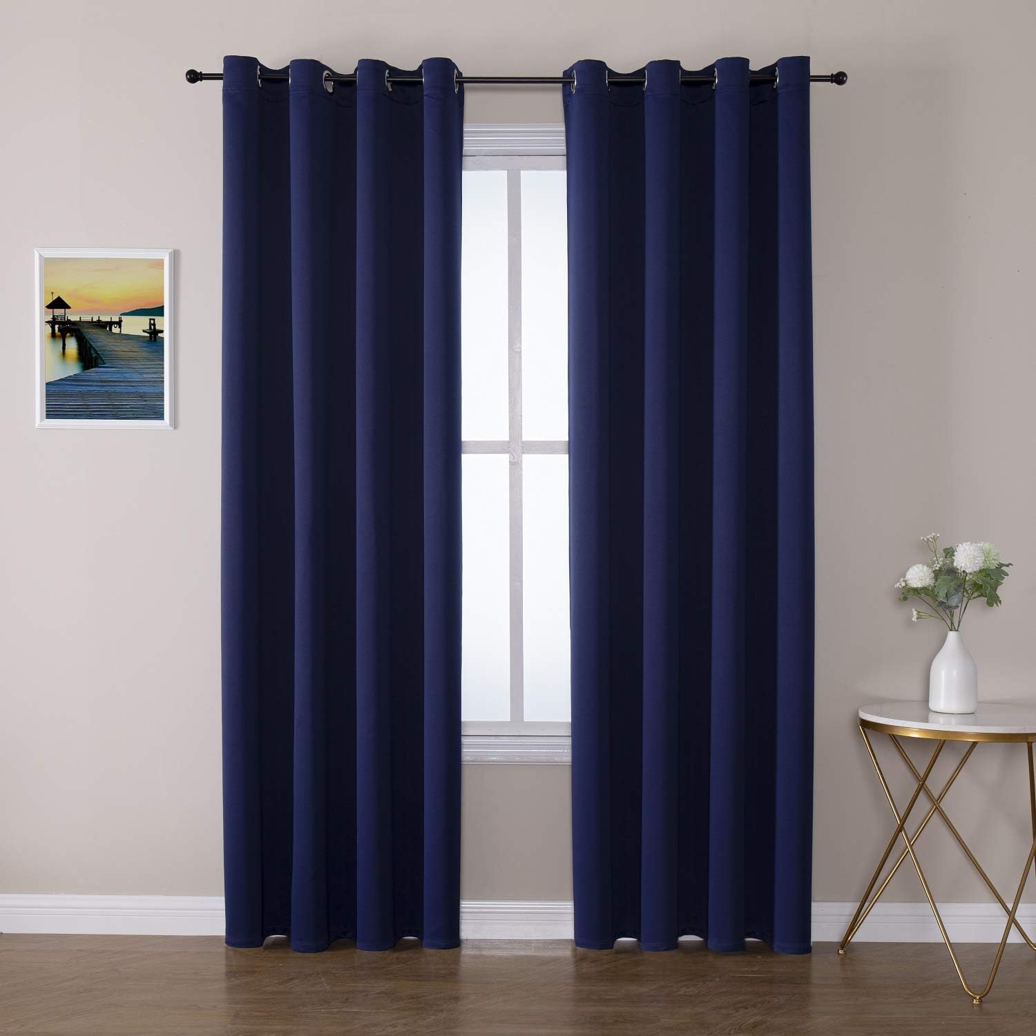 ChrisDowa Blackout Curtains - 108-Inch Long Thermal Insulated Grommet Panels | Navy Blue, 2-Panel Set
