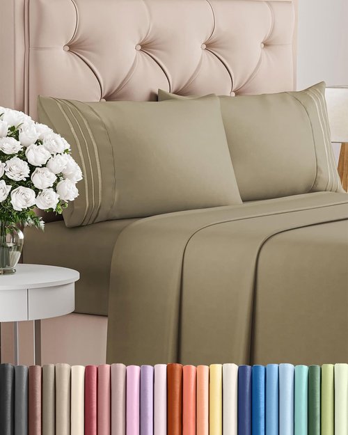 King Size 4 Piece Sheet Set - Ultra-Soft Cooling Bed Sheets | Hotel Luxury Bedding - Oeko-Tex Certified - Khaki