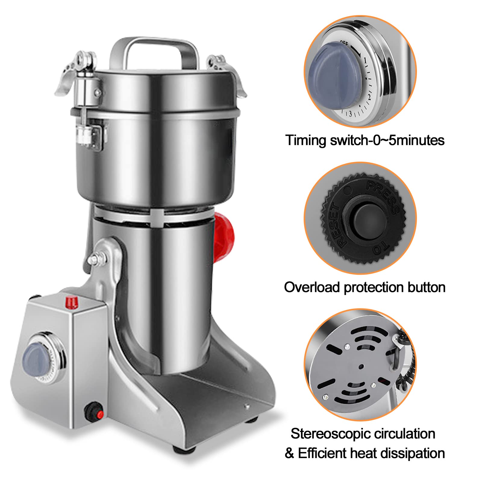 ExGizmo Electric Grain Grinder 800g,Swing Type Grain Mill Grinder 3000W,110V Stainless Steel High-speed Spice Herb Grinders Superfine Machine Dry Cereals Pulverizer Swing Type