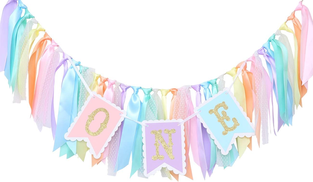 Rainbow High Chair Banner - Colorful 1st Birthday Photo Prop for Baby Girl Smash Cake