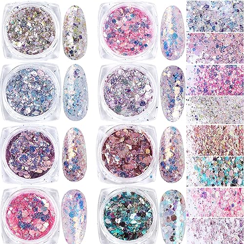 Holographic Nail Glitter Sequins 8-Box Set for DIY Manicure