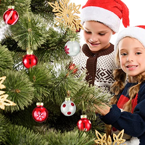 36 Pcs Miniature Glass Christmas Ornaments Red White for Tree Decor