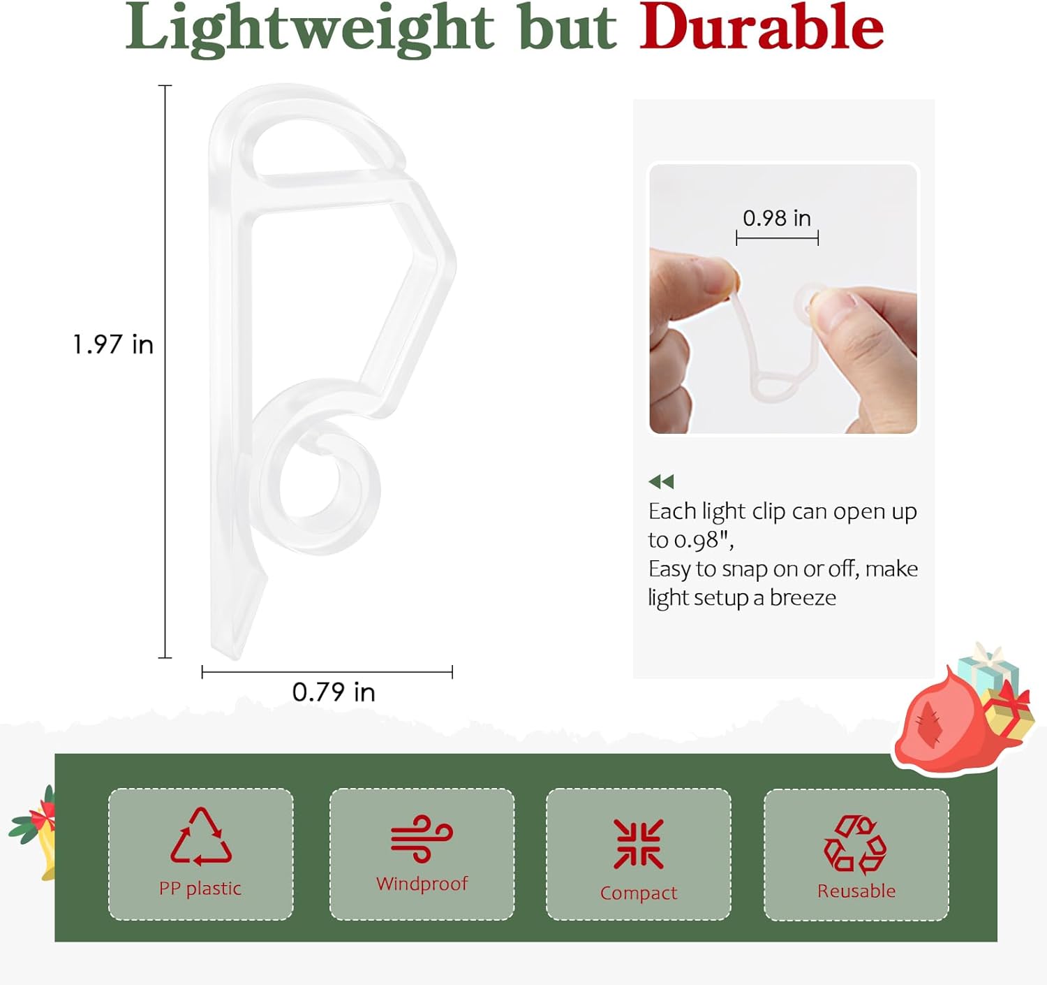 MEILIDY Christmas Light Clips - Weatherproof Plastic Gutter Clips for Outdoor Holiday Lights | Clear, 100 Pcs