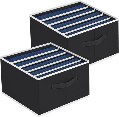 Homsorout Drawer Organizer - Foldable Fabric Clothes Storage Bins with Handles | 2-Pack, Black