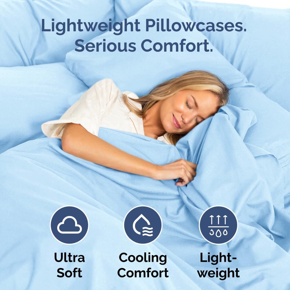 Skiennix Queen Pillow Cases Set of 10 | Ultra Soft Hotel Quality & Wrinkle-Free - Light Blue