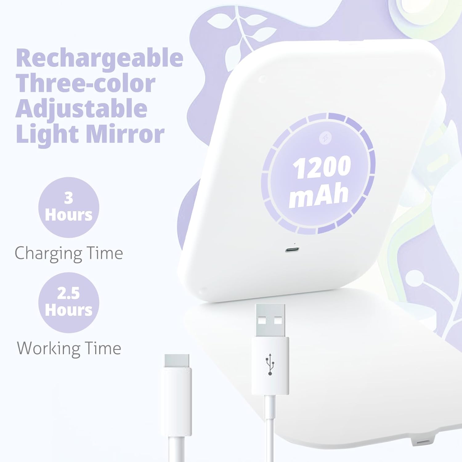 Skiennix Travel Makeup Mirror - Portable USB-Rechargeable Vanity Mirror with 3 Light Settings | Perfect Gift for Women and Girls