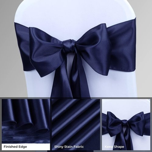 Babenest Satin Chair Sashes - Upgraded 50 Pcs Ribbons & Bows for Weddings & Events | Navy Blue