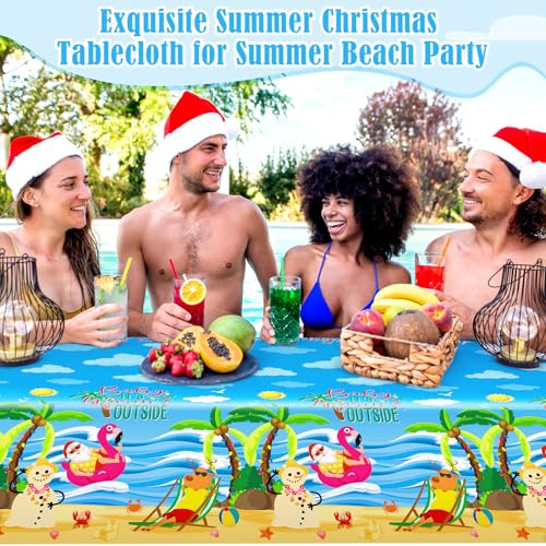 Christmas Tablecloth Set 3 Pcs Waterproof Holiday Party Decor, Beach Theme