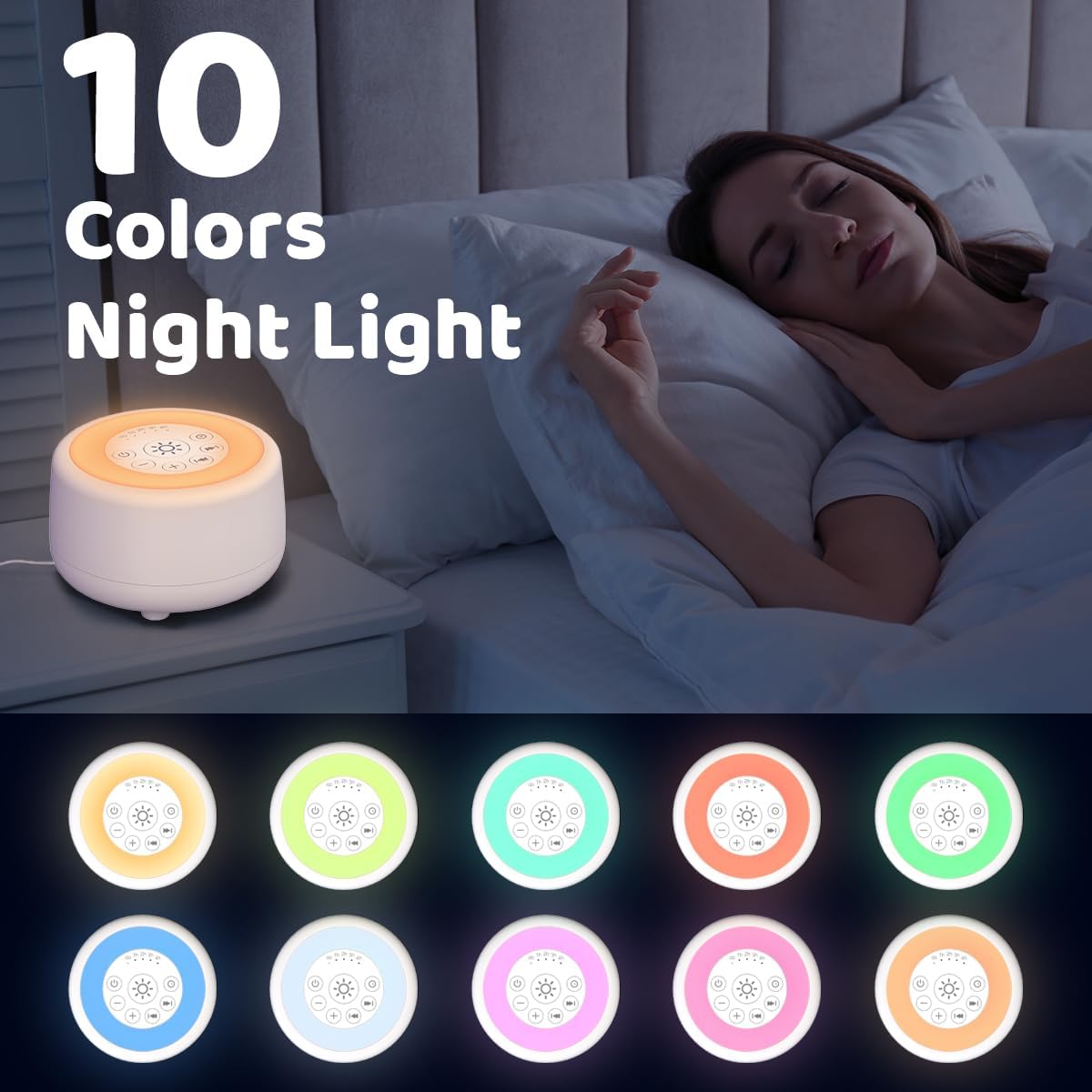 Sleepbox White Noise Machine - 25 Soothing Sounds & 10 Color Night Light | 4 Brightness Levels, 32 Volume Levels, Timer & Memory Function for All Ages