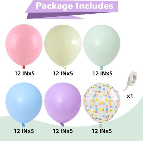 HILAVO Pastel Balloons - 12 Inch Macaron Rainbow Latex Balloons with Colorful Confetti | Perfect for Parties