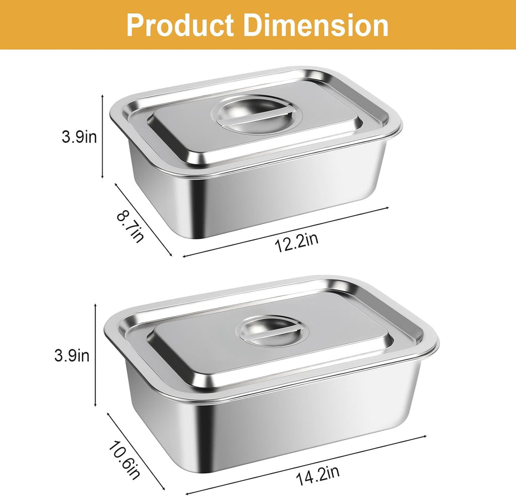 Regine Switzerland 4-Inch Deep Lasagna Pan Set - 2 Pack Stainless Steel Baking Pans with Lids | 7.4QT & 5.1QT Roasting Dishes