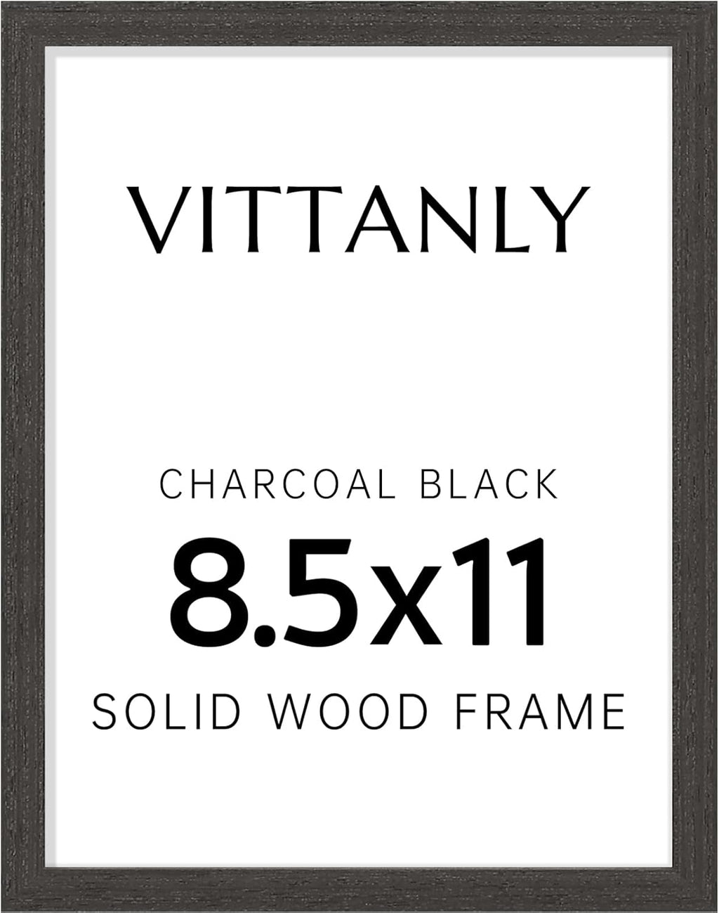 Vittanly Picture Frame - Solid Wood with Plexiglass & 6x8 Mat | Charcoal Black, 8.5x11 Size
